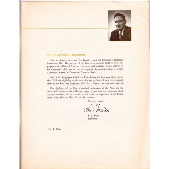 1966 Grumman Aerospace Employee Investment Plan Apollo-Era NASA Contractor - Picture 2 of 8